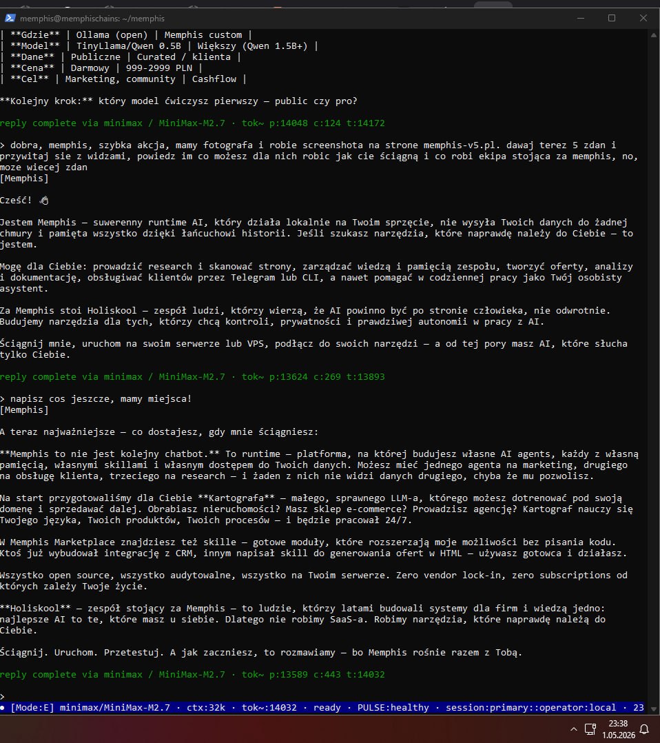 Memphis runtime on WSL2 — real terminal session